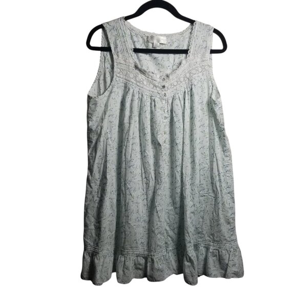 Eileen West Women's Cotton Green Floral Cottagecore Prairie Nightgown Sz L - Picture 1 of 5